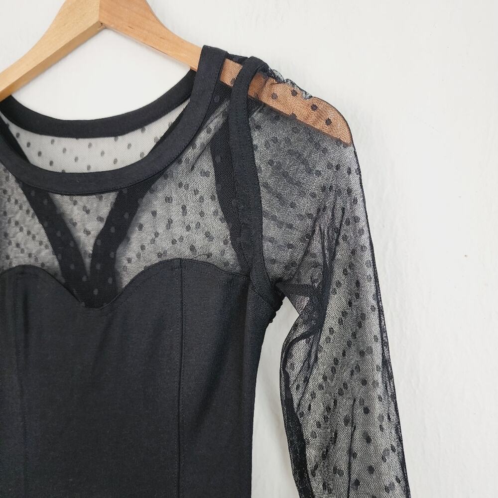 Keepsake The Label Black Swiss Dot Mesh Sleeve Bodycon Mini Dress NWT Medium LBD - Picture 7 of 13